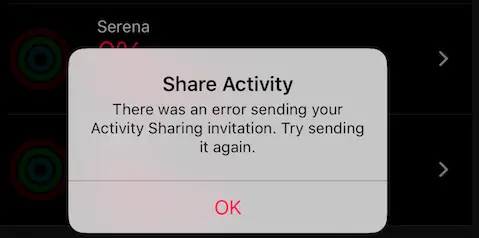 Error Sending Activity Sharing Request Soltuion