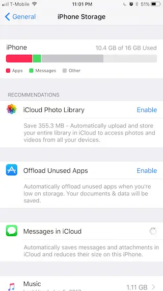iphone storage page ios 11