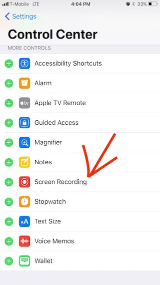 select screen recording option