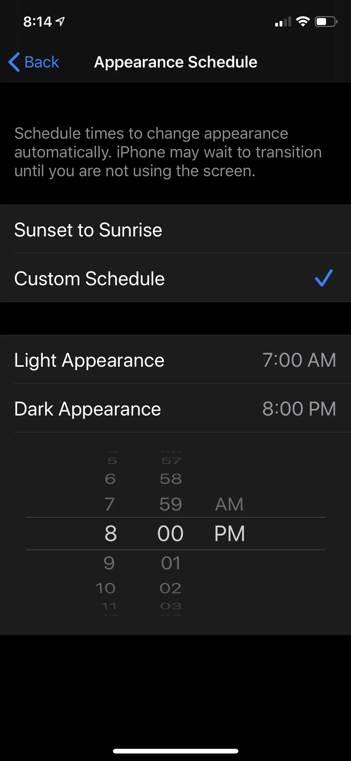 Custom Schedule For iPhone Dark Mode